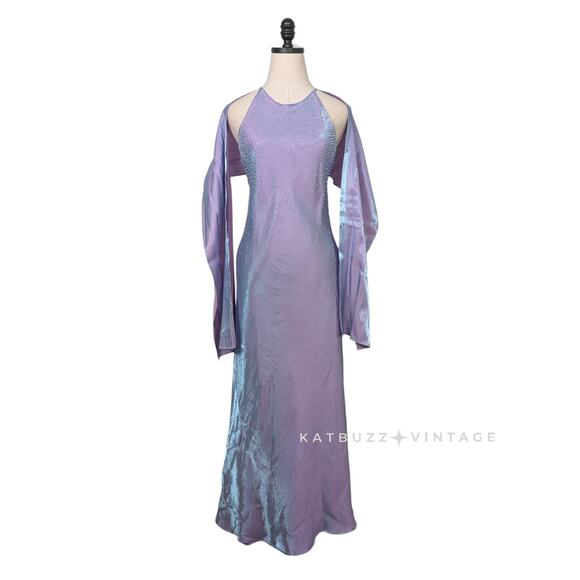 Vintage Nites Prom Dress Maxi Gown 8 Purple Y2K Fairy Princess Glam Bead Satin - Picture 2 of 15
